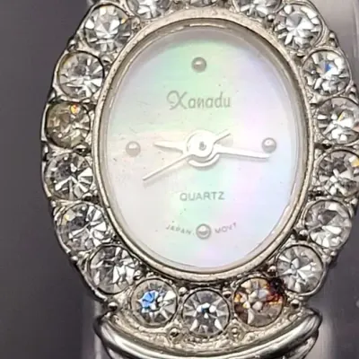 Xanadu Ladies Rhinestone Stretch Bracelet Watch, Silver-Tone, Oval Dial