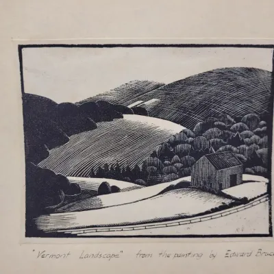 1930s Vintage Linocut Print "Edward Bruce" Vermont Landscape