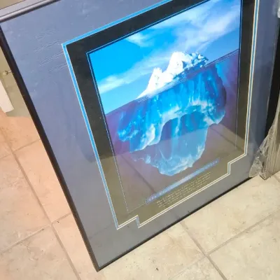 Sale Photo Thumbnail #219: Framed iceberg motivational poster in a black frame, double matted under glass.