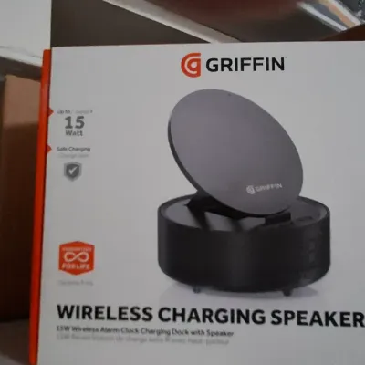 Sale Photo Thumbnail #102: Boxed Griffin 15W wireless alarm clock charging dock with speaker.