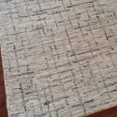 Sale Photo Thumbnail #58: Modern textured wool area rug featuring an abstract crosshatch pattern in beige and charcoal tones.