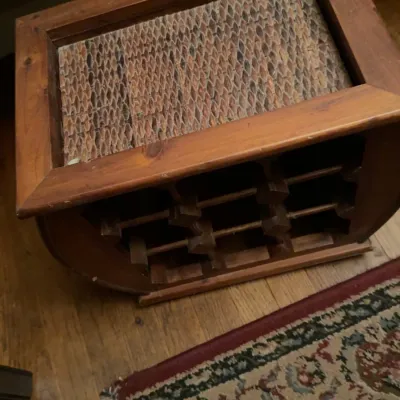 Sale Photo Thumbnail #52: Wood and wicker wine rack