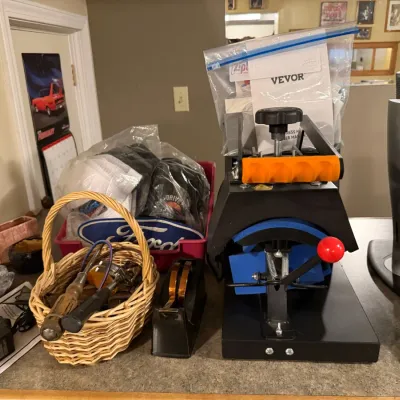 Sale Photo Thumbnail #183: Heat press for hats and small bags, includes hats and various articles