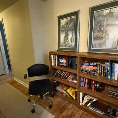 Sale Photo Thumbnail #352: Book shelves and wall art