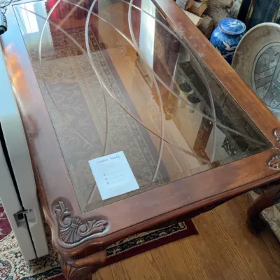 Sale Photo Thumbnail #91: Wood and glass coffee table