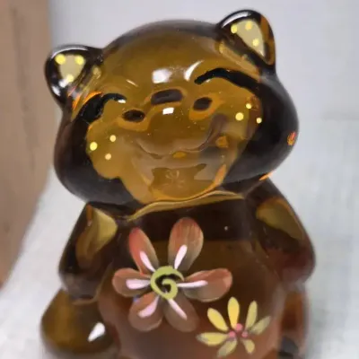 Vintage Fenton Art Glass Amber Glass Raccoon Figurine