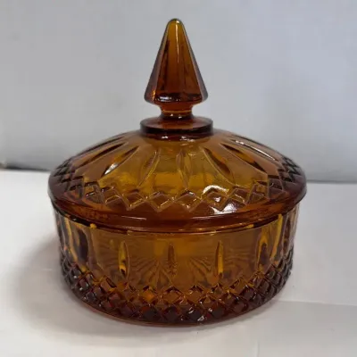 Amber Colored Glass Candy Dish