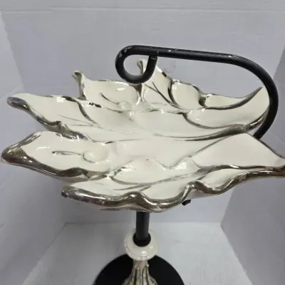 Vintage 1950s Ceramic And Metal Floor-Standing Leaf Ashtray