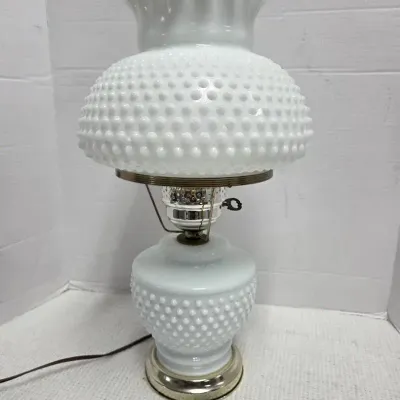 Vintage White Hobnail Milk Glass Hurricane