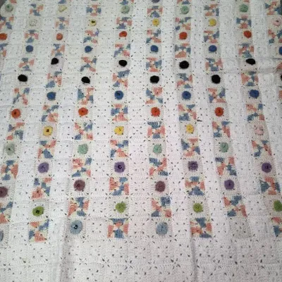 Vintage Handmade Crocheted Throw Blanket