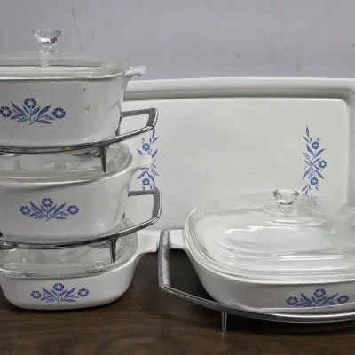 CorningWare Blue Cornflower Bakeware With Lids And Trays