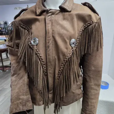 Vintage Brown Leather Fringe Jacket