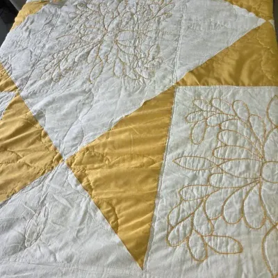Vintage Two-Tone Yellow And White Quilt Hand & Machine Sewn
