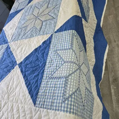 Hand Sewn Blue And White Patchwork Star Quilt