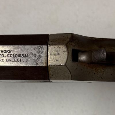 Sale Photo Thumbnail #23: Vintage Central Arms Co. St. Louis MO, king Nitro single-barrel shotgun receiver showing markings for 'Full Choke' and 'Double Nitro Breech'