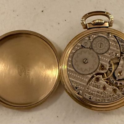 Sale Photo Thumbnail #8: Antique South Bend Watch Co. gold-filled pocket watch.