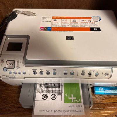 Sale Photo Thumbnail #53: HP Photosmart C5100 series all-in-one printer, scanner, and copier with original power cord and user manual.