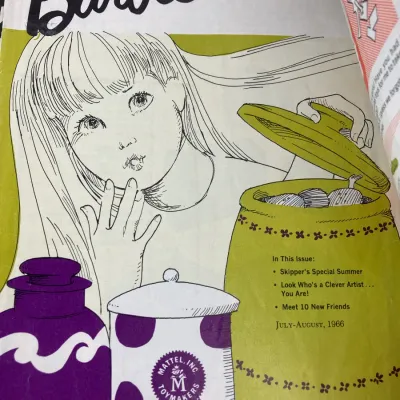 Sale Photo Thumbnail #180: Vintage July-August 1966 issue of The Mattel Barbie Magazine featuring illustrated cover art.