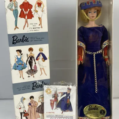 Sale Photo Thumbnail #113: Vintage 1964 Mattel Barbie doll in the 'Guinevere' Little Theatre Costume #0873, complete with original box and booklet in excellent condition.