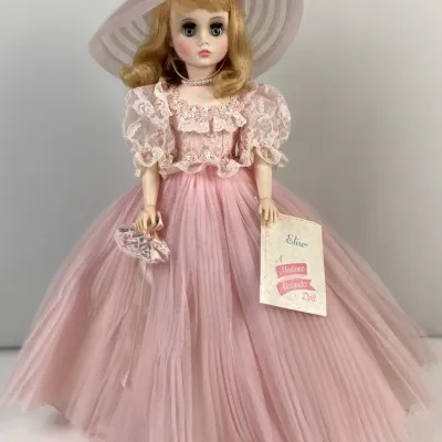 Sale Photo Thumbnail #87: Madame Alexander "Elise" fashion doll in a pink lace and tulle gown with a matching picture hat, complete with original wrist tag.