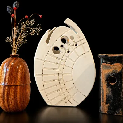 Modern Decorative Art Vase Collection – Ceramic, Wood & Pottery – Lot of 3