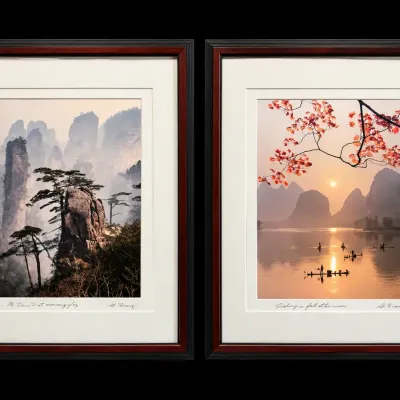 Pair of G. Tiang Signed Asian Landscape Photographs – Li River & Mt. Tian