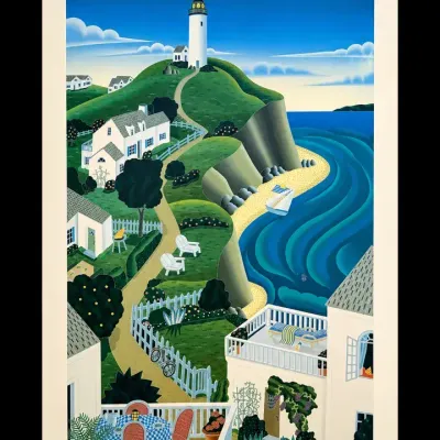 Thomas McKnight Nantucket Lighthouse Coastal Scene Vintage Art Poster Print