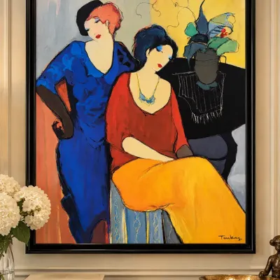 Itzchak Tarkay Signed Framed Art Print Two Women Modernist Figurative Artwork