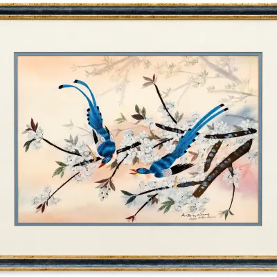 Anton Wang Bluebirds of Spring 1993 Signed Numbered Lithograph Framed