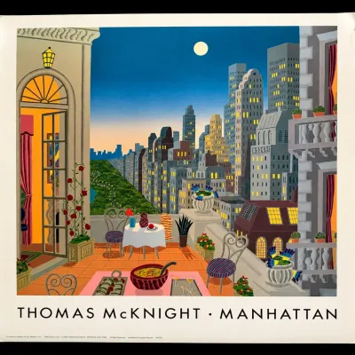 Thomas McKnight Manhattan NYC Skyline Vintage 1989 Art Poster Print
