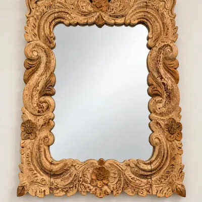 Ornate Baroque Rococo Style Carved Wood Wall Mirror Distressed Antique Finish