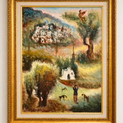 Albert Martin Goldman Signed Landscape Village Scene Framed Fine Art