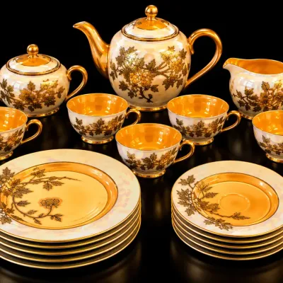 Vintage Hand Painted Japan Lusterware Tea Set Gold Floral Porcelain