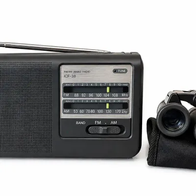Sony ICF-38 AM/FM Portable Radio & Celestron Binoculars w/ Case – 2 Pc Lot
