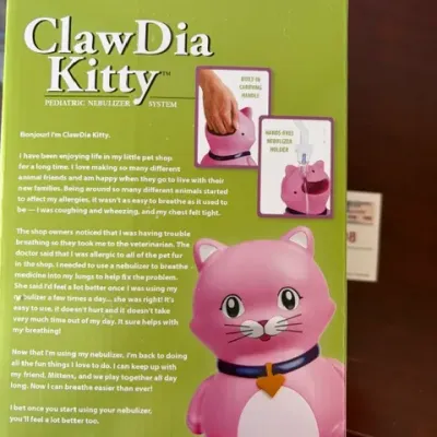 Veridian Healthcare ClawDia Kitty pediatric nebulizer system, complete in original retail box.