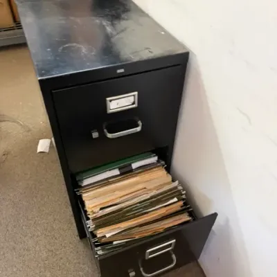 Black metal two-drawer vertical filing cabinet 
