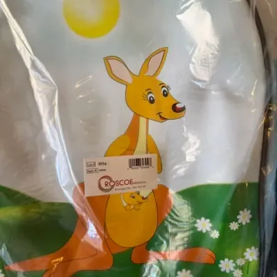Roscoe Medical kangaroo-themed compressor nebulizer bag, brand new sealed in its original plastic packaging.