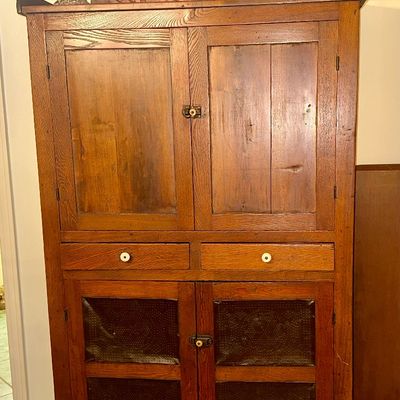 Sale Photo Thumbnail #21: Antique Kitchen cupboard with pierced  inserts on the bottom