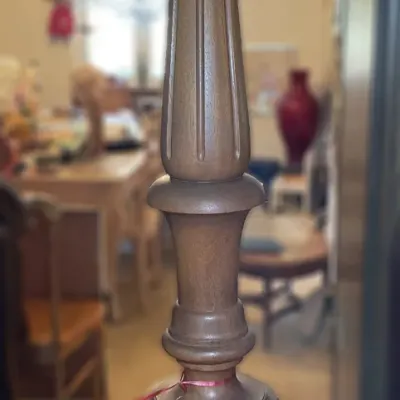 Sale Photo Thumbnail #71: Traditional turned wood pedestal plant stand or column featuring fluted accents and a carved bulbous base.