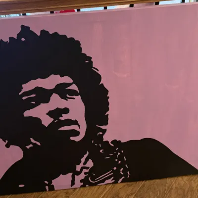 Sale Photo Thumbnail #204: Jimmy Hendrix pop art painting, signed on back