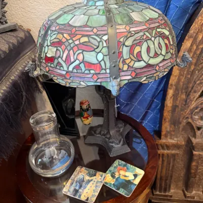 Sale Photo Thumbnail #143: Tiffany style stained-glass lamp