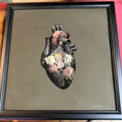 Sale Photo Thumbnail #171: Framed limited edition surrealist art print by artist Magnus Gjoen housed in a simple black frame.