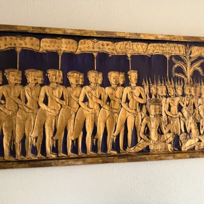 Sale Photo Thumbnail #168: Cambodian gold temple rubbing Khmer bas-relief procession