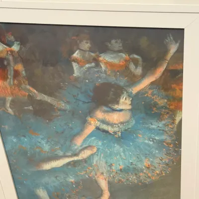 Sale Photo Thumbnail #252: Framed print featuring Edgar Degas's 'Dancers in Blue,' housed in a simple white frame.