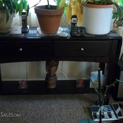 sofa table-dark wood-brushed nickle hardware