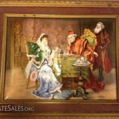 Antique Handpainted Enameled Plaque. "d'apres Castiglione Bertrol"
