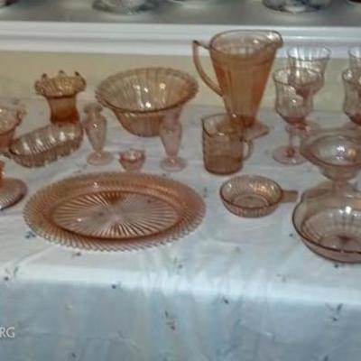 Rose colored depression glass